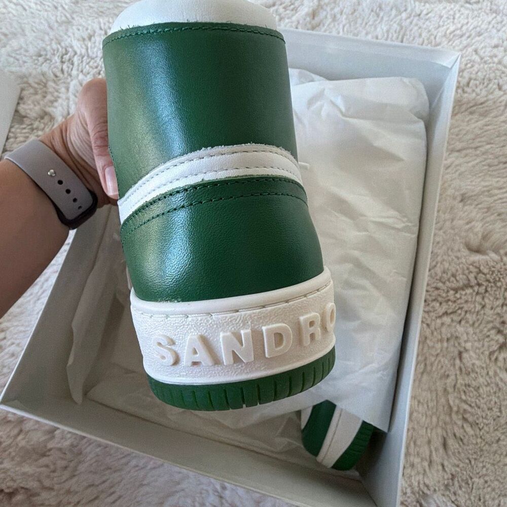 Sandro Leather High Top Sneakers in Green & White Size 41 - Picture 6 of 8